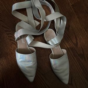 Iridescent Silver free people lace up mules